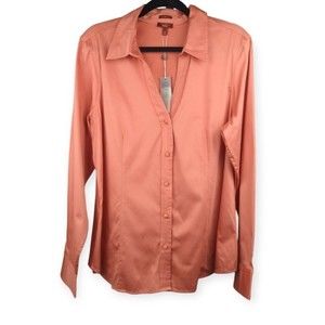 TALBOTS Haberdashery Button Down Top Pink Long Slv Stretch Cotton Sateen 20